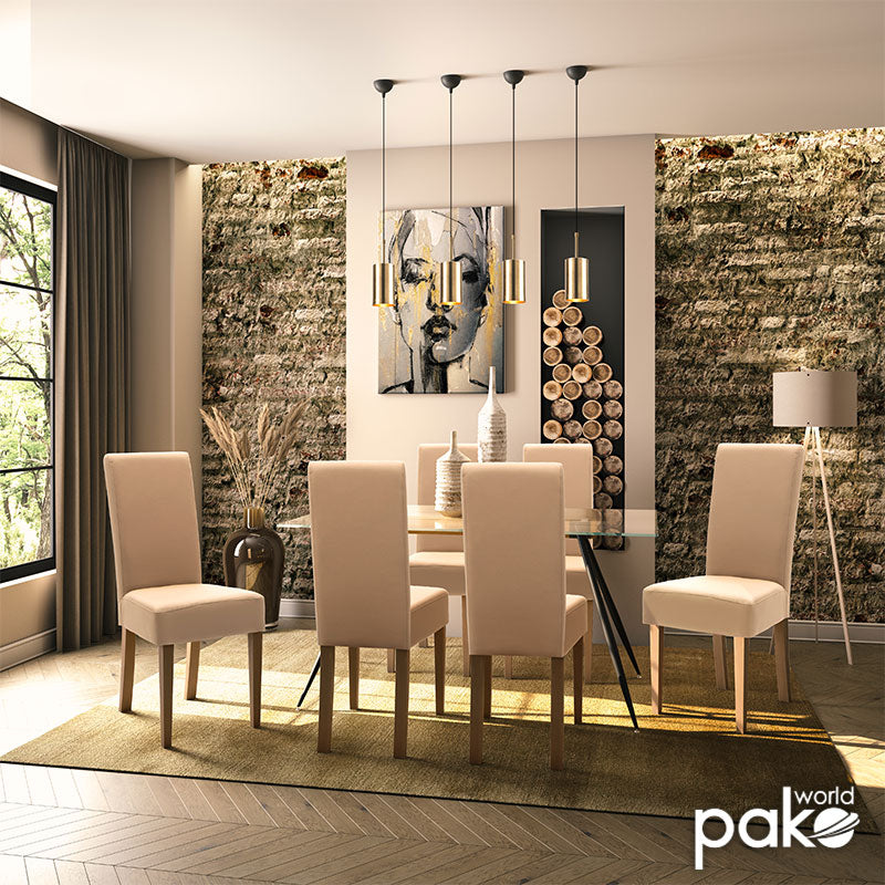 Καρέκλα Ditta pakoworld PU μόκα-πόδι μασίφ ξύλο καρυδί - Hippiehome.gr