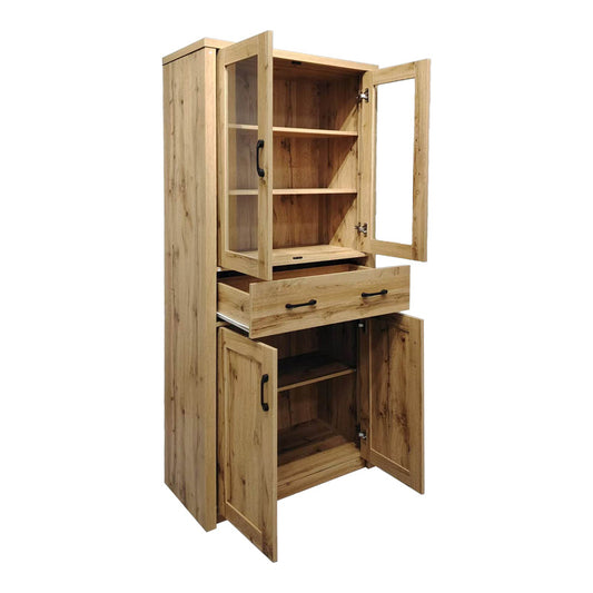 Βιτρίνα-ντουλάπα Nisso pakoworld σε oak απόχρωση 80x40x183.5εκ - Hippiehome.gr