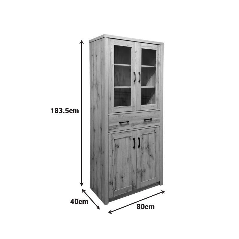 Βιτρίνα-ντουλάπα Nisso pakoworld σε oak απόχρωση 80x40x183.5εκ - Hippiehome.gr