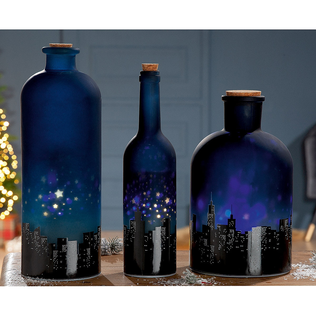 Διακοσμητικό ArteLibre Μπουκάλι Πόλη Φωτιζόμενο LED Πολύχρωμο Γυαλί 7x7x29cm Σε 4 Σχέδια - Hippiehome.gr