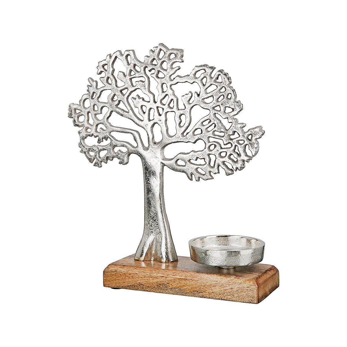 Θήκη Ρεσώ ArteLibre Με Διακοσμητικό Δέντρο Σε Βάση Ασημί/Φυσικό Αλουμίνιο/Ξύλο 8x23x26cm - Hippiehome.gr