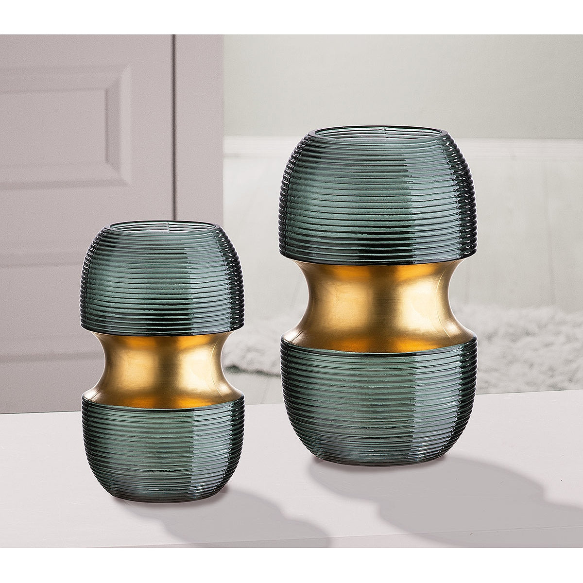 Βάζο ArteLibre Τιρκουάζ/Χρυσό Γυαλί 11x11x18cm - Hippiehome.gr