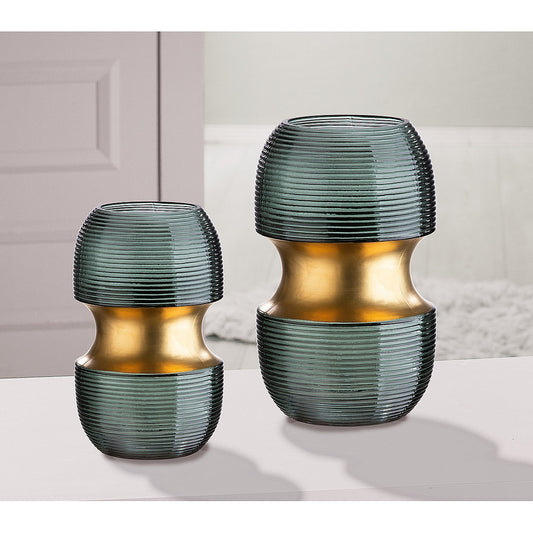 Βάζο ArteLibre Τιρκουάζ/Χρυσό Γυαλί 13x13x22cm - Hippiehome.gr