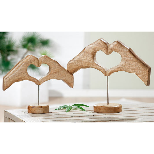 Διακοσμητικό ArteLibre Χέρια Σχηματίζουν Καρδιά Σε Βάση Φυσικό Ξύλο 7.5x30x25cm - Hippiehome.gr
