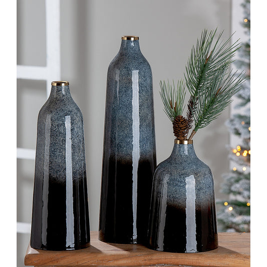 Βάζο ArteLibre Κωνικό Μαύρο/Γκρι Μέταλλο 40cm - Hippiehome.gr