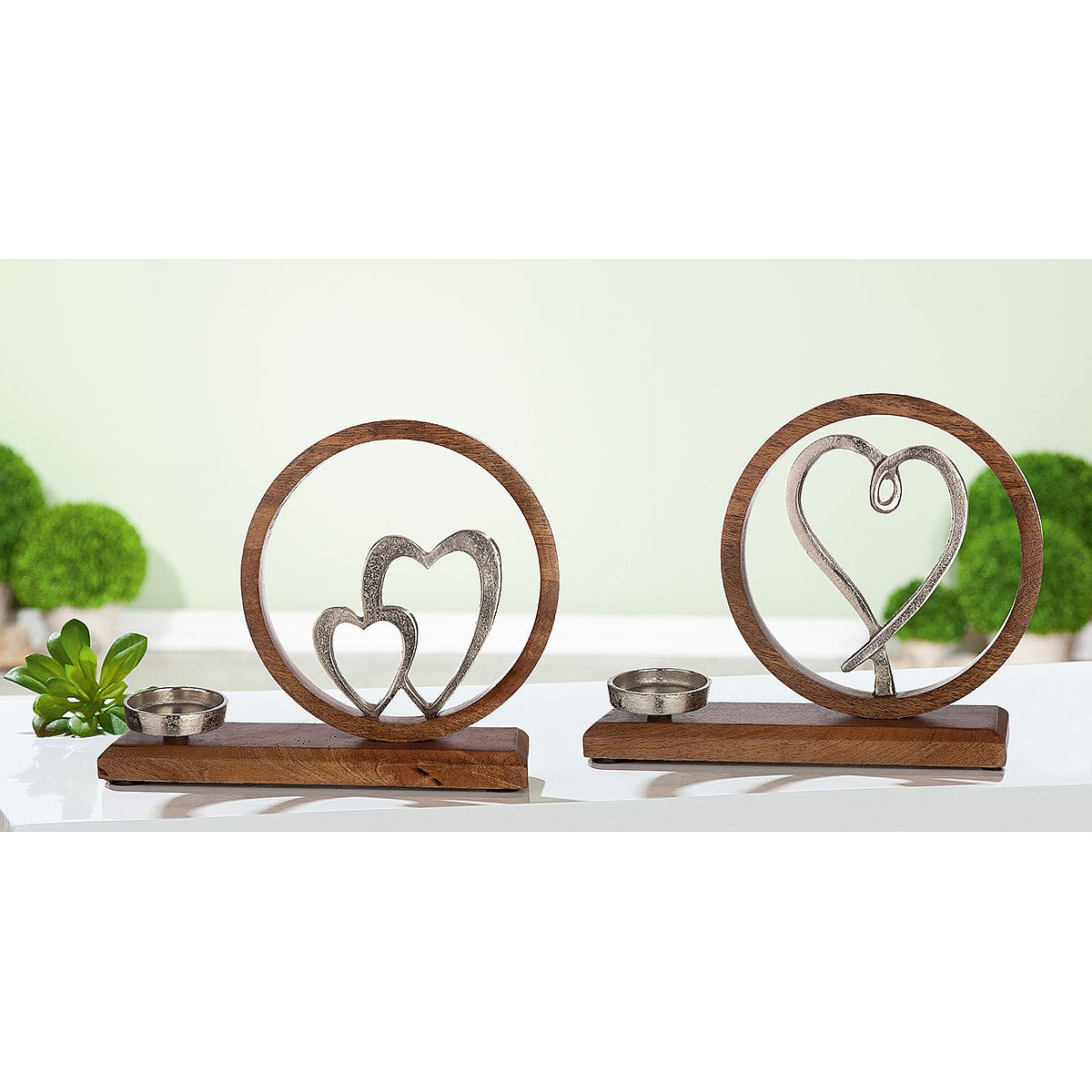 Θήκη Ρεσώ ArteLibre Με Καρδιές Σε Βάση Ασημί/Καφέ Αλουμίνιο/Ξύλο 8x36x26cm Σε 2 Σχέδια - Hippiehome.gr