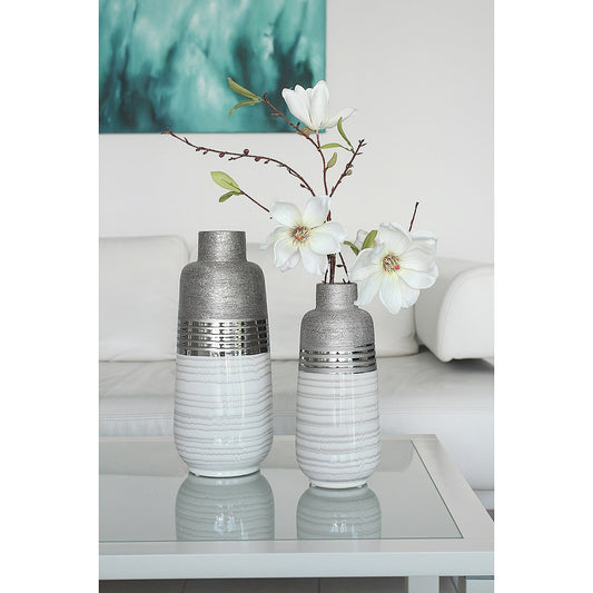 Βάζο ArteLibre Ασημί/Λευκό Κεραμικό 13x13x31cm - Hippiehome.gr