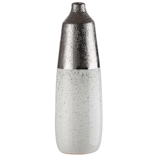Βάζο ArteLibre Ασημί/Λευκό Κεραμικό 12.5x12.5x37.5cm - Hippiehome.gr