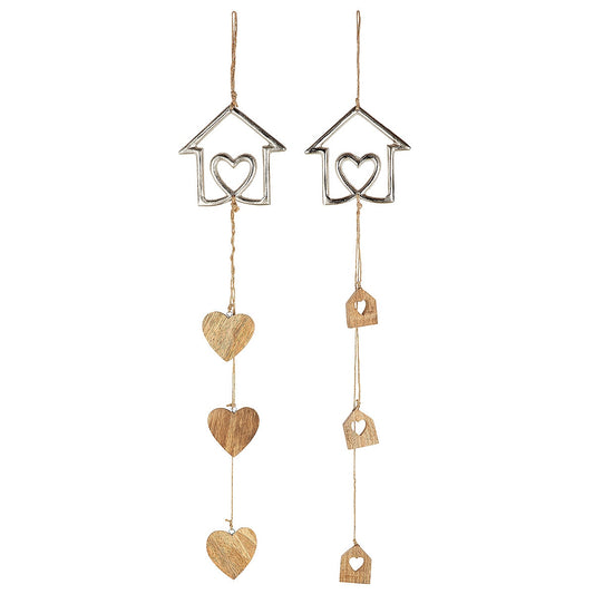 Διακοσμητικό Κρεμαστό ArteLibre Σπιτάκι Ασημί/Φυσικό Αλουμίνιο/Ξύλο 1x14x67cm Σε 2 Σχέδια - Hippiehome.gr