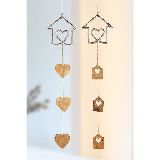 Διακοσμητικό Κρεμαστό ArteLibre Σπιτάκι Ασημί/Φυσικό Αλουμίνιο/Ξύλο 1x12.5x90cm Σε 2 Σχέδια - Hippiehome.gr