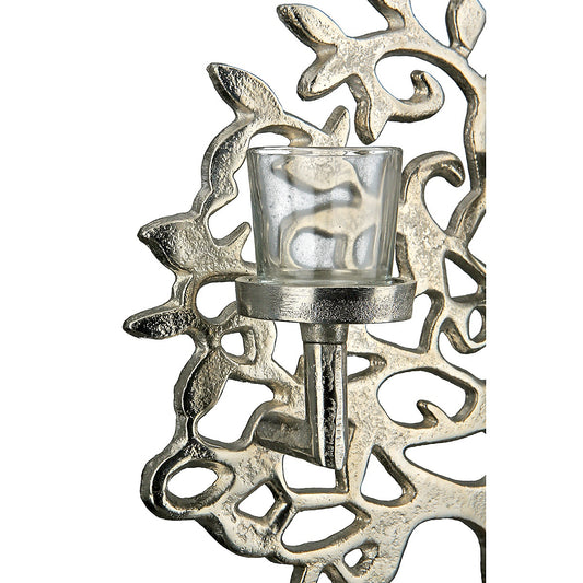 Κηροπήγιο ArteLibre 3θέσιο Δέντρο Της Ζωής Σε Βάση Ασημί/Φυσικό Αλουμίνιο/Ξύλο 11x36x38cm - Hippiehome.gr