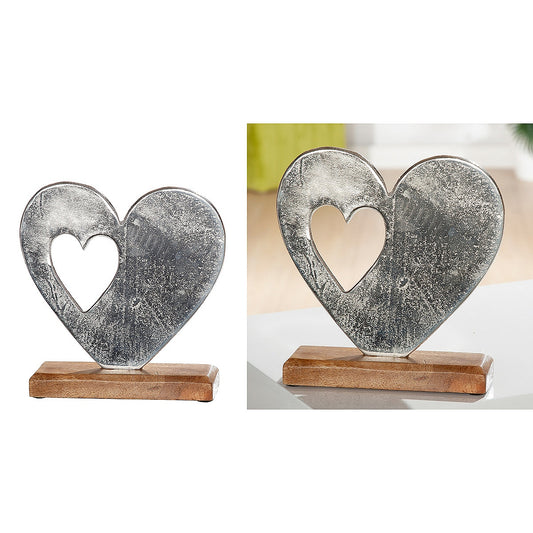 Διακοσμητικό ArteLibre Καρδιά Σε Βάση Ασημί/Φυσικό Αλουμίνιο/Ξύλο 5x20x20cm - Hippiehome.gr