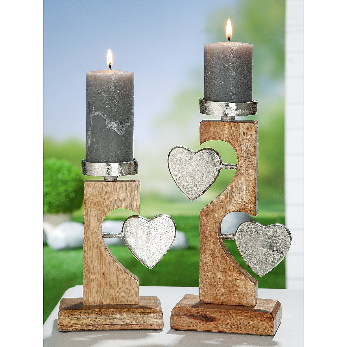 Θήκη Ρεσώ ArteLibre Καρδιές Φυσικό/Ασημί Ξύλο/Αλουμίνιο 8x15x20cm - Hippiehome.gr