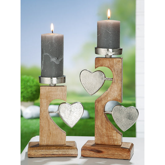 Θήκη Ρεσώ ArteLibre Καρδιές Φυσικό/Ασημί Ξύλο/Αλουμίνιο 8x15x20cm - Hippiehome.gr