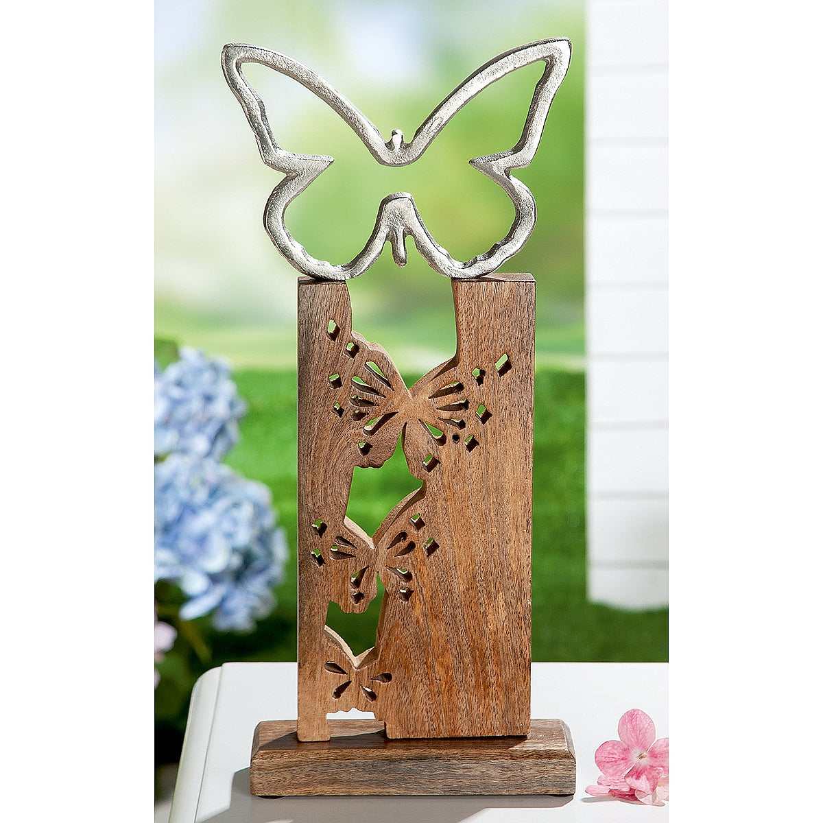 Διακοσμητικό ArteLibre Πεταλούδα Σε Βάση Ασημί/Καφέ Ξύλο/Αλουμίνιο 7.5x19x40.5cm - Hippiehome.gr