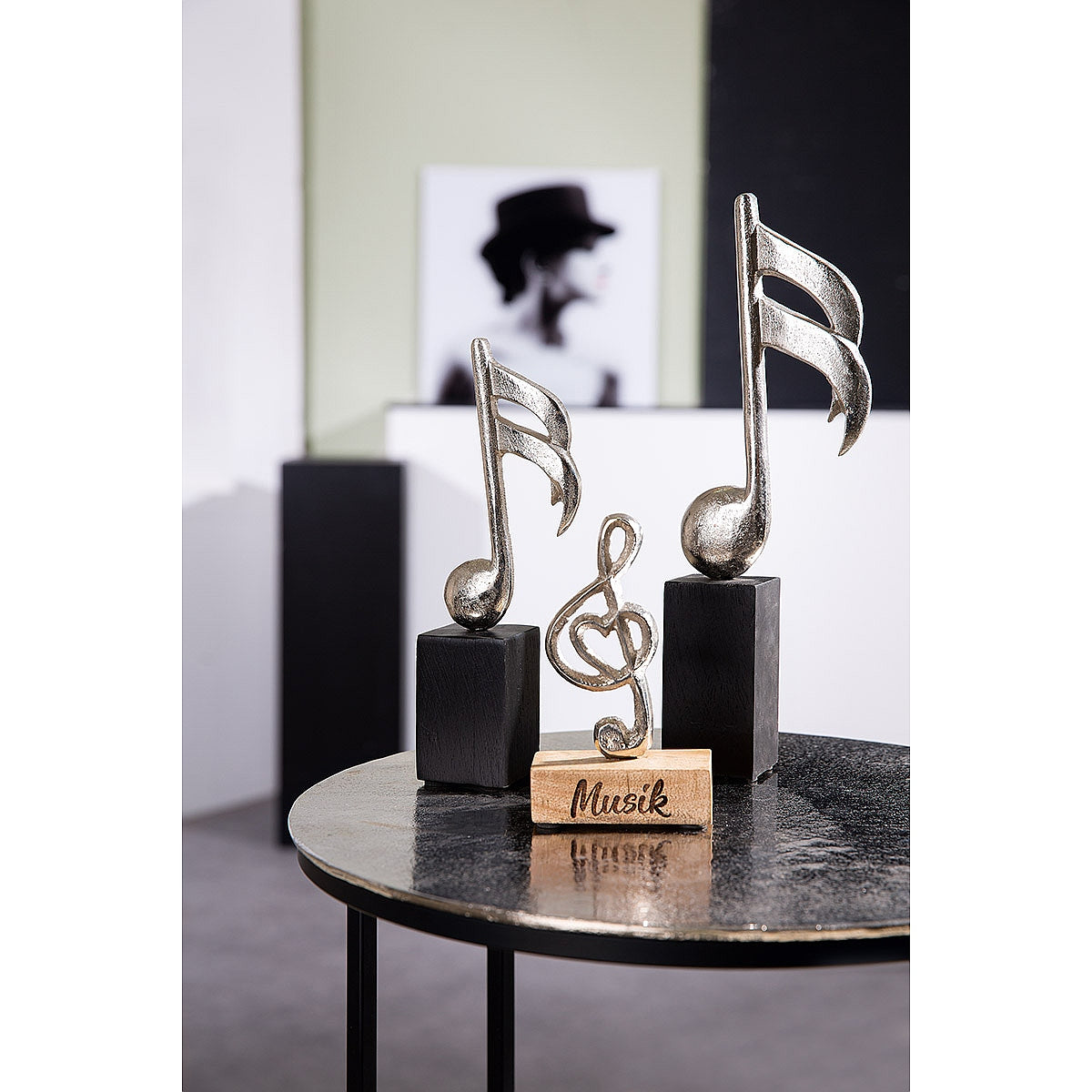 Διακοσμητικό ArteLibre Μουσική Νότα Σε Βάση Ασημί/Μαύρο Αλουμίνιο/Ξύλο 5x5x23.5cm - Hippiehome.gr