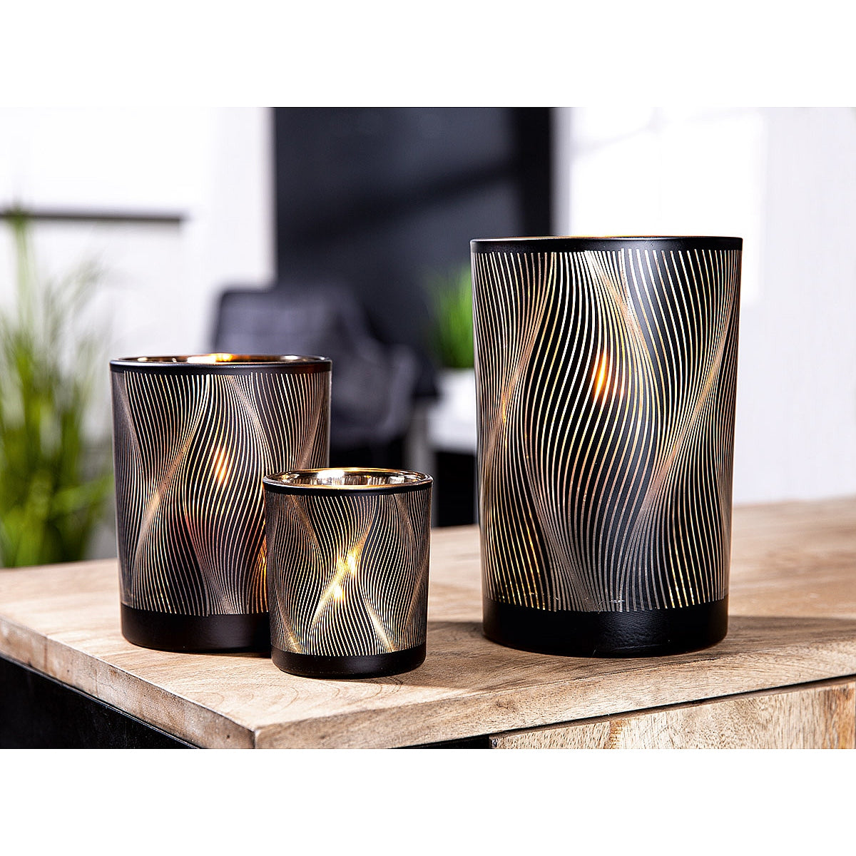 Θήκη Ρεσώ ArteLibre Γραμμές Μαύρο Γυαλί 18cm - Hippiehome.gr