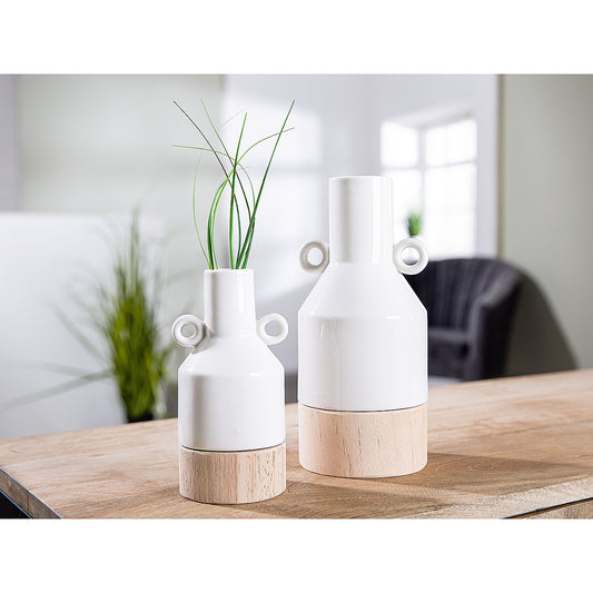 Βάζο ArteLibre Λευκό/Φυσικό Πορσελάνη/Ξύλο 8x8.5x16.5cm - Hippiehome.gr