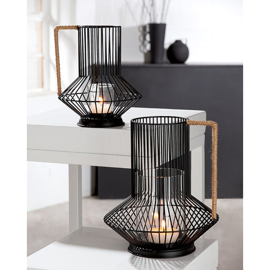 Κηροπήγιο Με Χερούλι Μαύρο/Φυσικό Μέταλλο 23.5cm - Hippiehome.gr