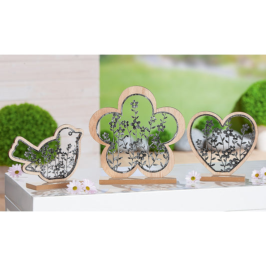 Διακοσμητικό ArteLibre Λουλούδια Φυσικό/Μαύρο MDF 4.5x15x14cm - Hippiehome.gr