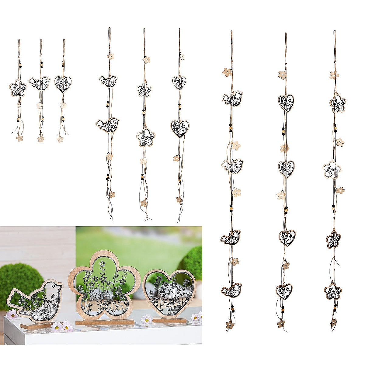 Διακοσμητικό ArteLibre Λουλούδια Φυσικό/Μαύρο MDF 4.5x20x20cm - Hippiehome.gr