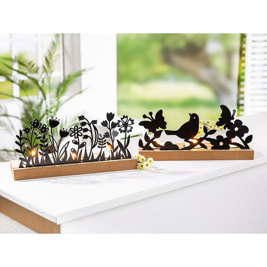 Θήκη Ρεσώ ArteLibre 3θέσια Με Διακόσμηση Μαύρο/Φυσικό Μέταλλο/Ξύλο 7.5x24x10.5cm - Hippiehome.gr