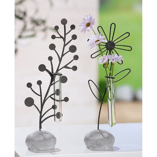 Διακοσμητικό ArteLibre Λουλούδι Σε Πέτρα Με Δοκιμαστικό Σωλήνα Μαύρο/Γκρι Μέταλλο/Γυαλί/Πλαστικό 6x11x24cm - Hippiehome.gr