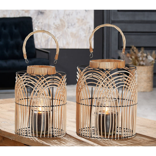 Φανάρι ArteLibre Φυσικό/Μαύρο Rattan/Μέταλλο 33cm - Hippiehome.gr