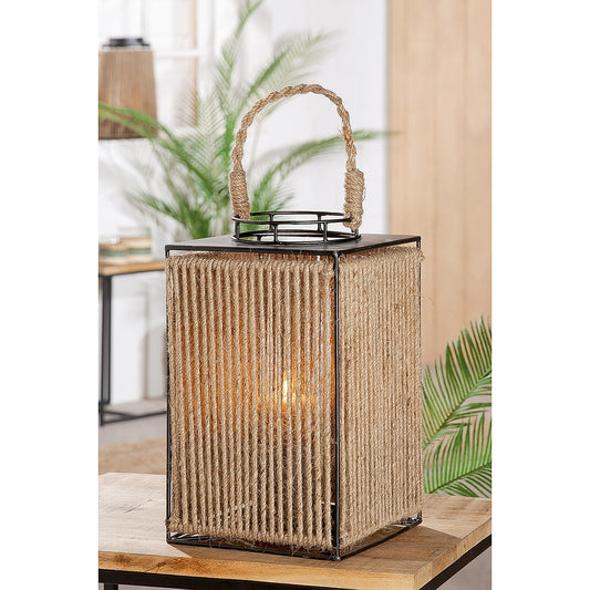 Φανάρι ArteLibre Μαύρο/Φυσικό Μέταλλο/Σχοινί 18x18x30cm - Hippiehome.gr