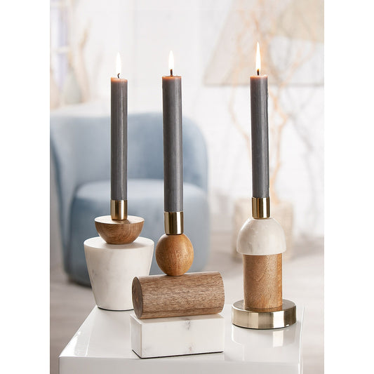 Κηροπήγιο Λευκό/Φυσικό Μέταλλο/Ξύλο/Μάρμαρο 9x10x16.5cm Σε 3 Σχέδια - Hippiehome.gr