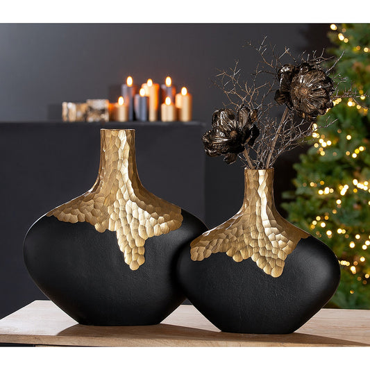 Βάζο ArteLibre Χρυσό/Μαύρο Αλουμίνιο 5x30x30cm - Hippiehome.gr