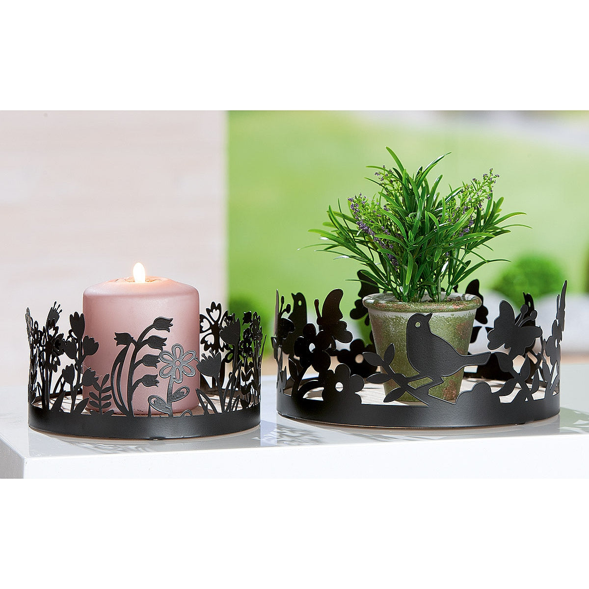 Βάση Γλάστρας ArteLibre Με Διακόσμηση Μαύρο/Φυσικό Μέταλλο/Ξύλο Φ20x9.5cm - Hippiehome.gr