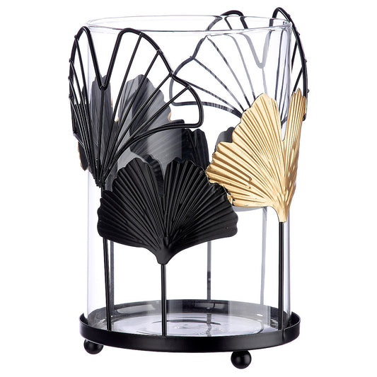 Φανάρι ArteLibre Με Διακόσμηση Φύλλα Μαύρο/Διάφανο Μέταλλο/Γυαλί 19cm - Hippiehome.gr