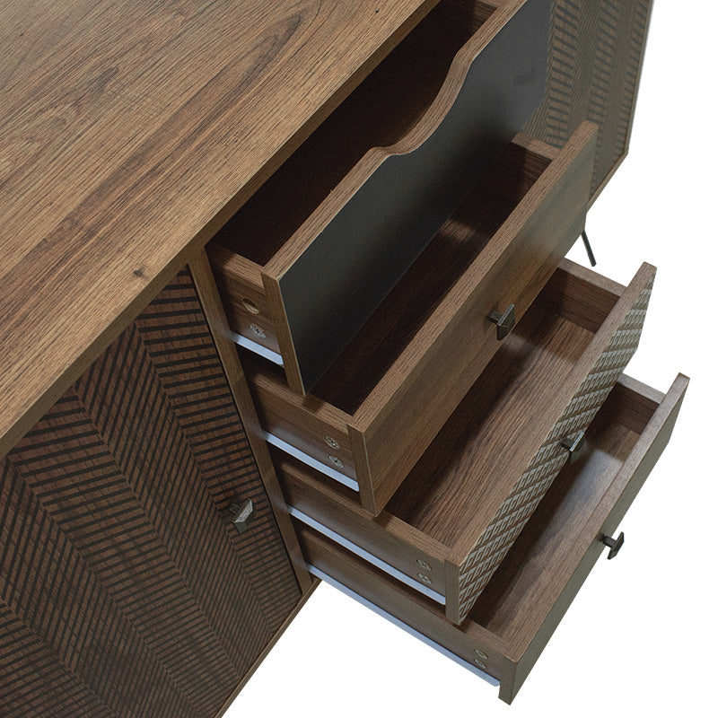 Μπουφές Boho pakoworld με τέσσερα συρτάρια καρυδί μεταλλικά πόδια 122x39,5x86εκ - Hippiehome.gr