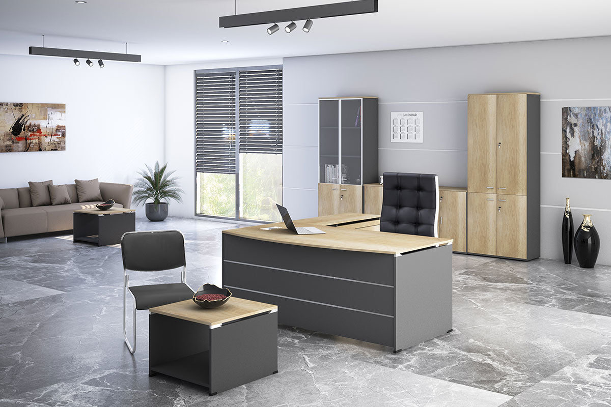 Γραφείο εργασίας επαγγελματικό Lotus pakoworld αναστρέψιμο φυσικό-ανθρακί 180x160x75εκ - Hippiehome.gr