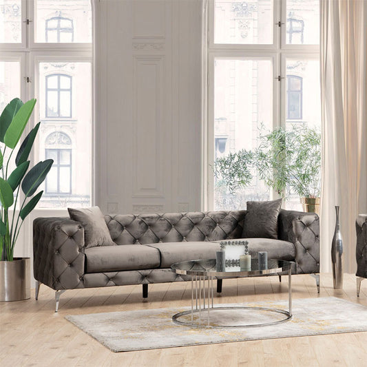 Καναπές 3θέσιος PWF-0579 pakoworld τύπου Chesterfield ύφασμα ανθρακί 237x90x73εκ - Hippiehome.gr