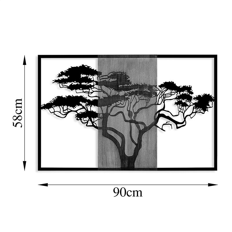 Διακοσμητικό τοίχου Leroun pakoworld ξύλο πεύκου σε φυσική απόχρωση με μαύρο μέταλλο 90x3x58εκ - Hippiehome.gr