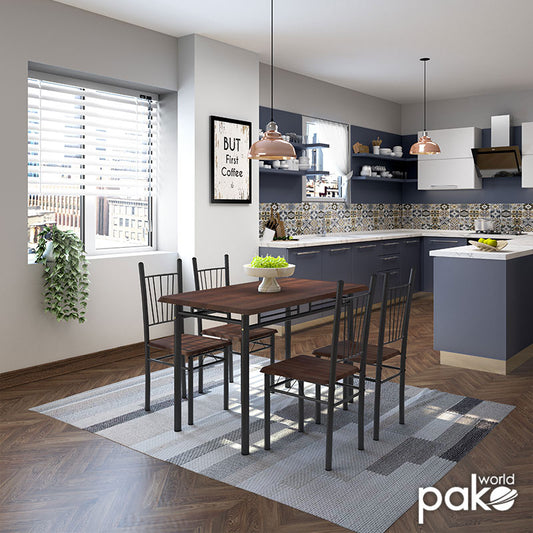 Τραπεζαρία Roza pakoworld σετ 5τμχ χρώμα σκούρο καρυδί - πόδια μαύρο ματ 120x70x75εκ - Hippiehome.gr