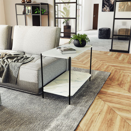 Βοηθητικό τραπέζι Mara MDF λευκό μαρμάρου-μαύρο 80x40x55cm - Hippiehome.gr