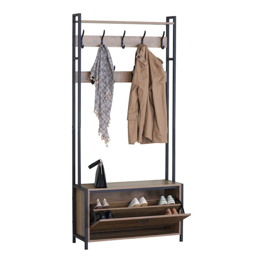 Έπιπλο εισόδου Ventoria pakoworld σε oak απόχρωση με μαύρο μέταλλο 84x30x182εκ - Hippiehome.gr