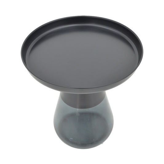 Βοηθητικό τραπέζι Kunlo Inart μαύρο μέταλλο-μαύρο γυαλί Φ50x53.5εκ - Hippiehome.gr