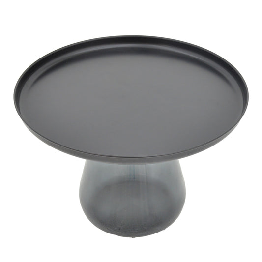 Βοηθητικό τραπέζι Kunlo Inart μαύρο μέταλλο-μαύρο γυαλί Φ60x42εκ - Hippiehome.gr