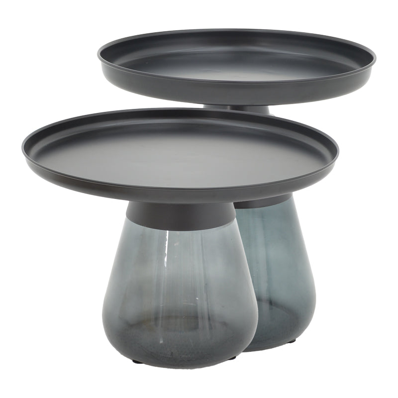 Τραπέζια σαλονιού Kunlo Inart σετ 2τεμ μαύρο μέταλλο-μαύρο γυαλί - Hippiehome.gr