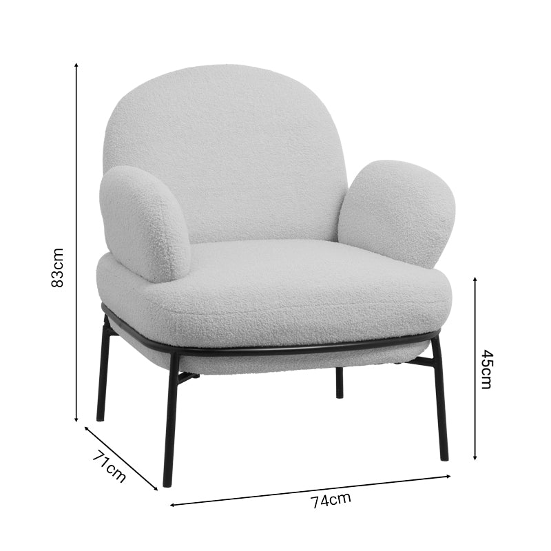 Πολυθρόνα Jaycob pakoworld μπουκλέ μπεζ-πόδι μαύρο μέταλλο 74x71x83εκ - Hippiehome.gr