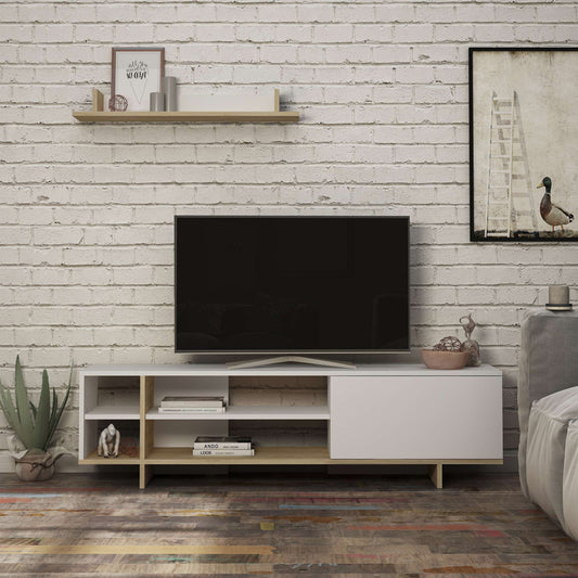 Σύνθετο σαλονιού Saloon pakoworld σε λευκή-oak απόχρωση 160x35.5x44εκ - Hippiehome.gr