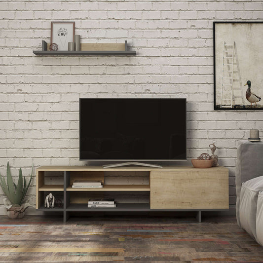 Σύνθετο σαλονιού Saloon pakoworld σε ανθρακί-oak απόχρωση 160x35.5x44εκ - Hippiehome.gr