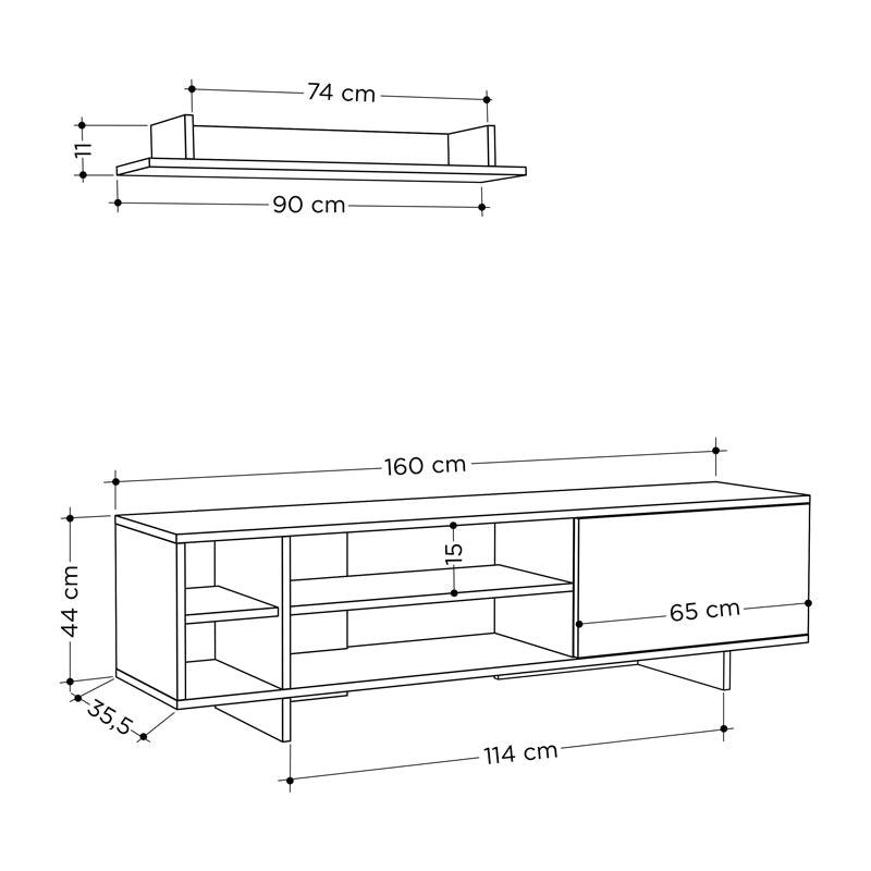 Σύνθετο σαλονιού Saloon pakoworld σε ανθρακί-oak απόχρωση 160x35.5x44εκ - Hippiehome.gr