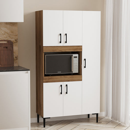 Ντουλάπα κουζίνας Defne pakoworld χρώμα λευκό-καρυδί 89x37.5x160εκ - Hippiehome.gr