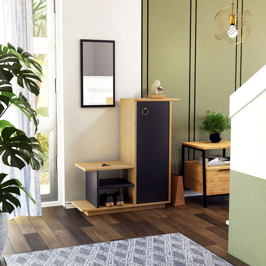 Έπιπλο εισόδου με καθρέπτη Ceel pakoworld χρώμα φυσικό-ανθρακί 80x29.5x90εκ - Hippiehome.gr