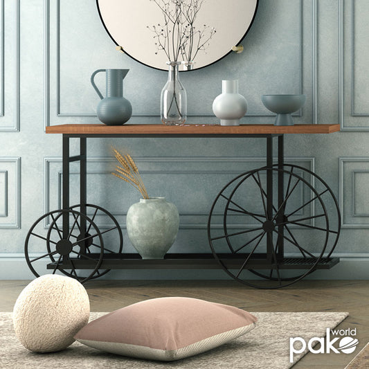 Κονσόλα Bike pakoworld χρώμα μαύρο-καρυδί 148x28x85εκ - Hippiehome.gr